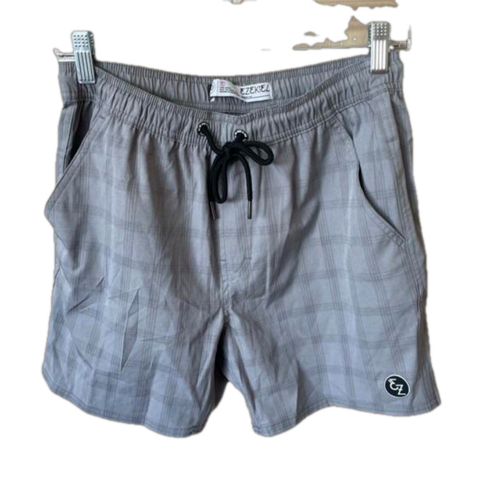NWOT Ezekiel Mens Grey Plaid Drawstring Waist Athletic Shorts 30